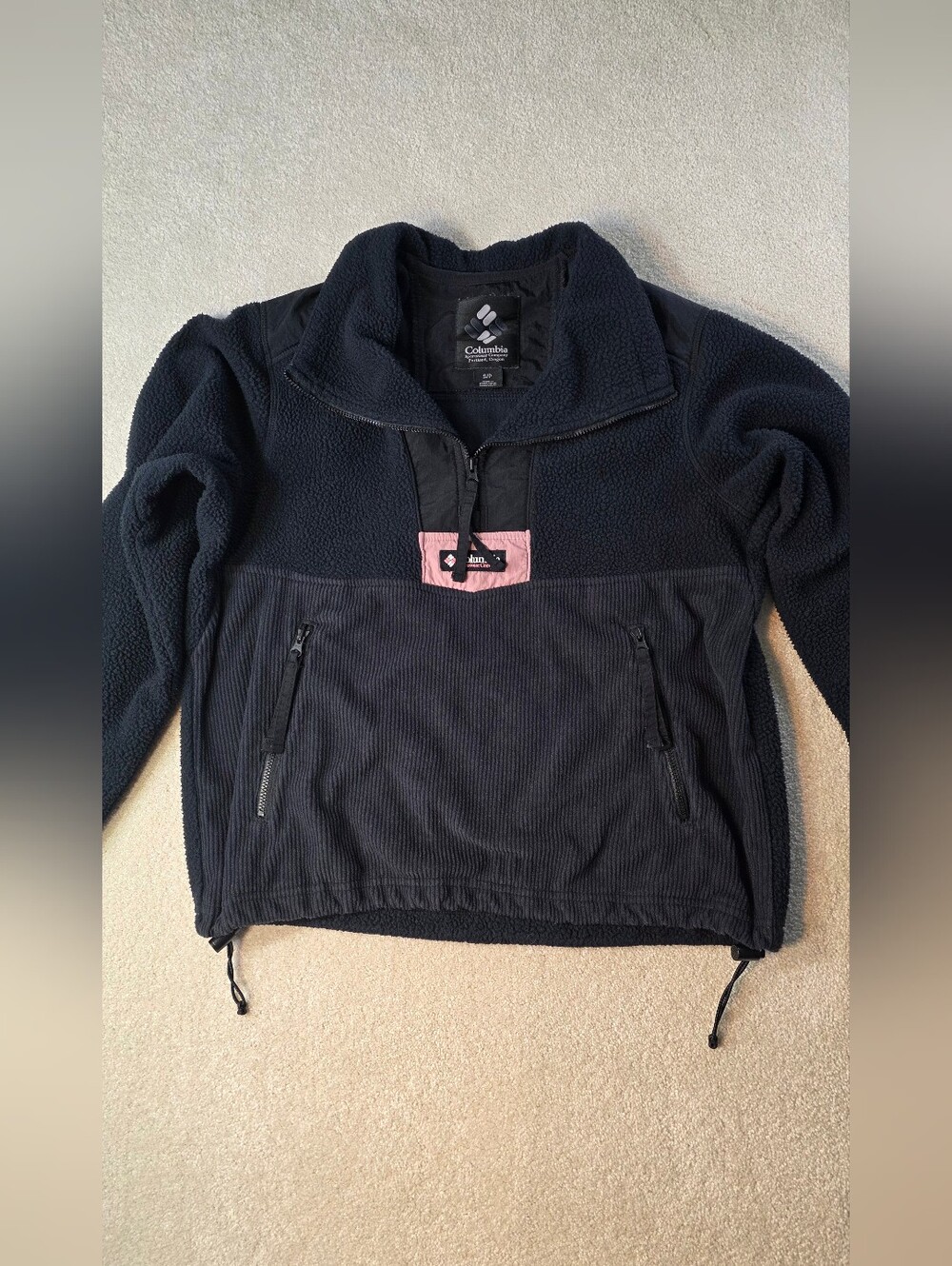 Columbia Riptide Sherpa Fleece Black/Pink Corduroy Pullover Womens S